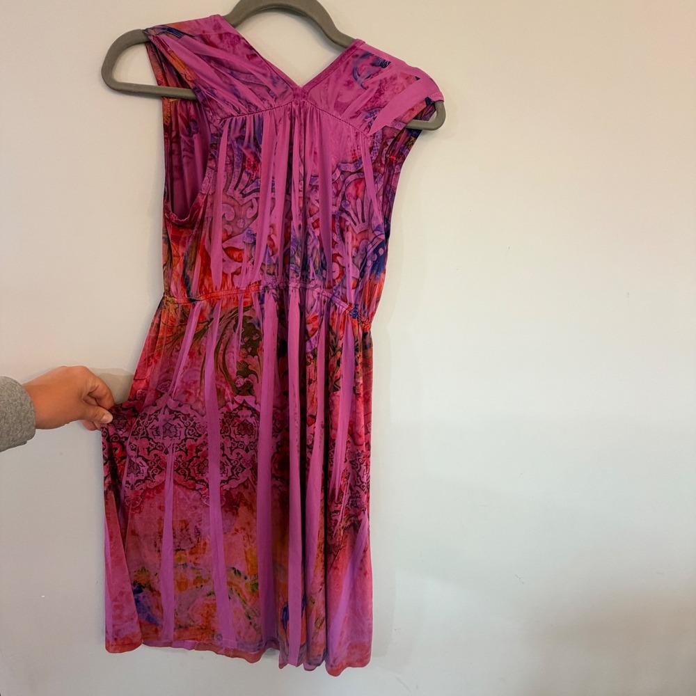 Hale Bob Dress Women Small Pink Abstract Print Stretch Whimsigoth Indie Boho Y2K - Picture 5 of 9